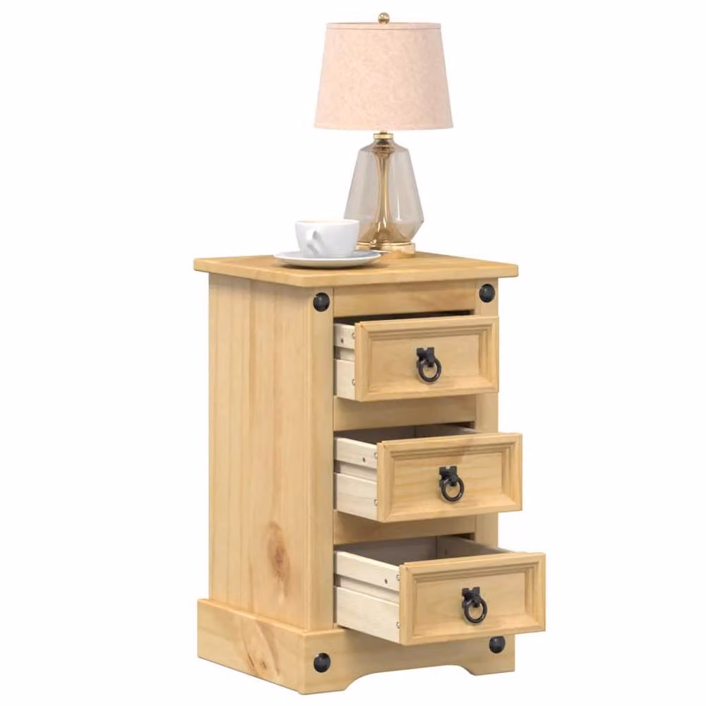 Berkfield Home Beautiful Corona Bedside Cabinet in Light Tan Solid Pine, W/D/H: 35 x 32.5 x 58 cm – 2