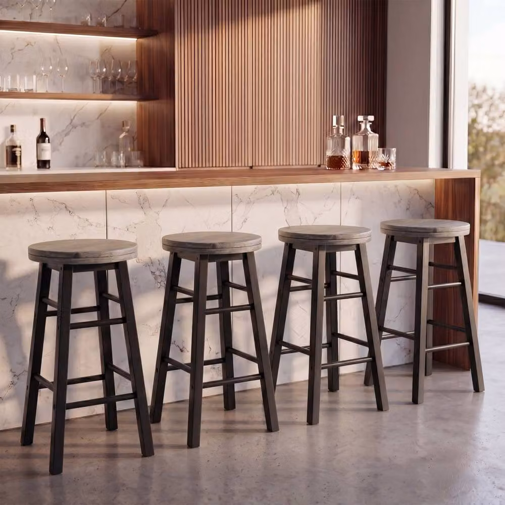 Chef Vida Set of 2 Black Wooden Revolving Bar Stools – 5