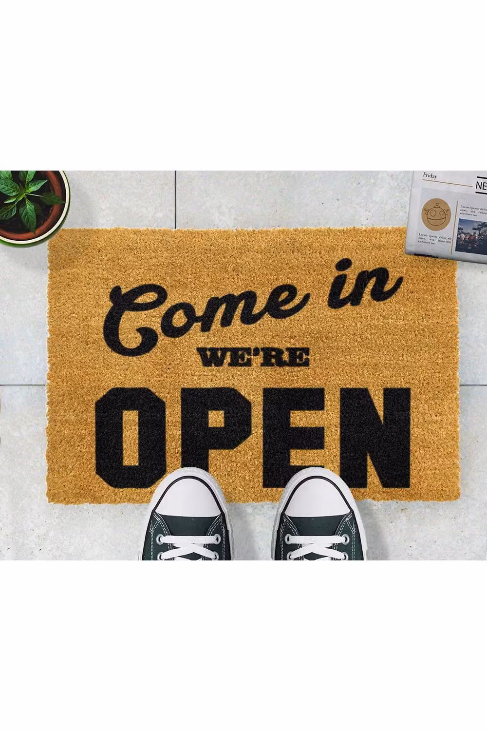 Artsy Mats We're Open Graphic Coir Doormat in Black, W: 60 cm, D: 40 cm – 3