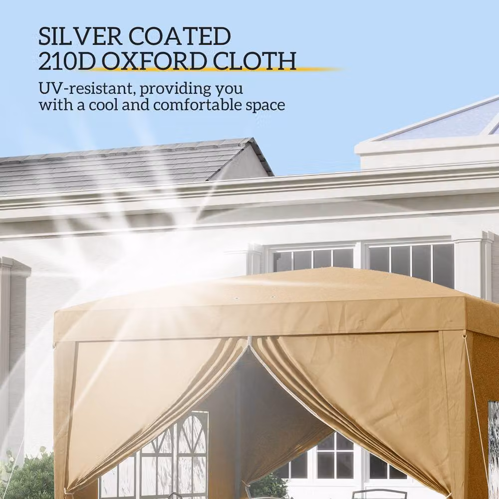 Outsunny Pop Up Gazebo with Windows and Curtain Walls, Beige, W: 300 cm, D: 290 cm, H: 258 cm – 5