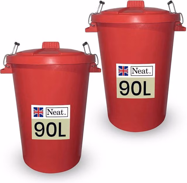 Neatt 90L Heavy Duty Plastic Kitchen Dustbin with Flip Lid and Metal Handle, Red