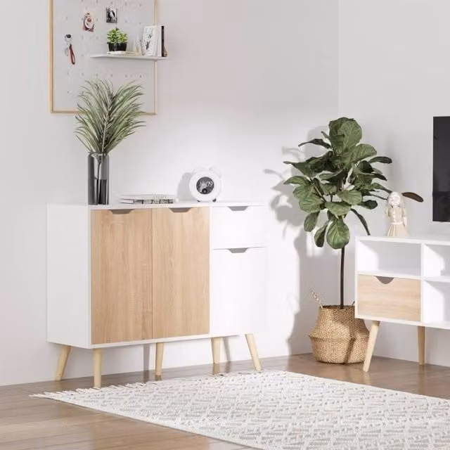 STILVORA Scandinavian Sideboard Storage Cabinet with Drawer in White