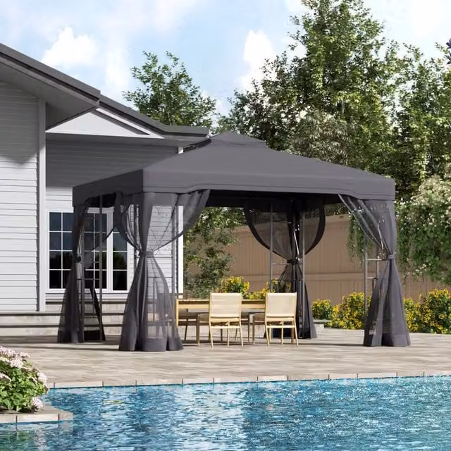 Lifeideas Pyramid Hip Roofed Polyester and Steel Garden Gazebo in Dark Grey, W: 360 cm, D: 295 cm, H: 275 cm