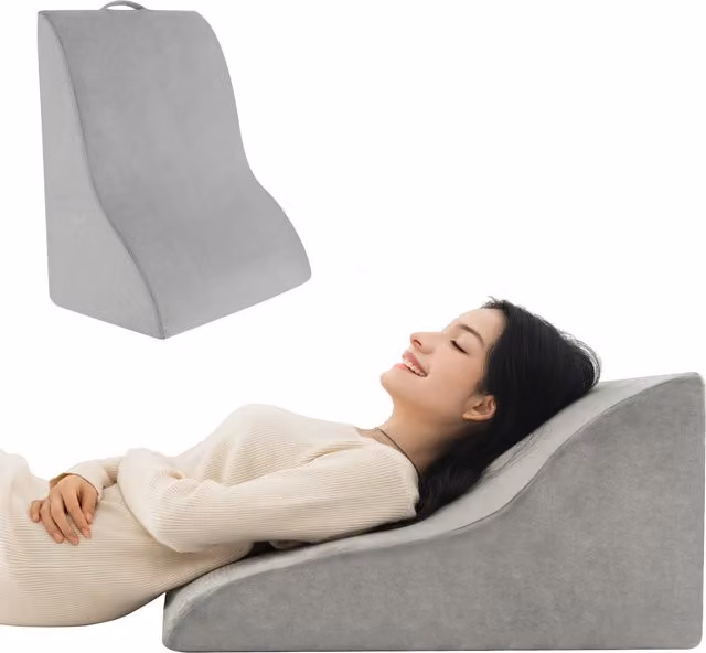 COSTWAY Grey Wedge Body Elevation Pillow for Neck and Shoulder Support with Removable Machine Washable Cover