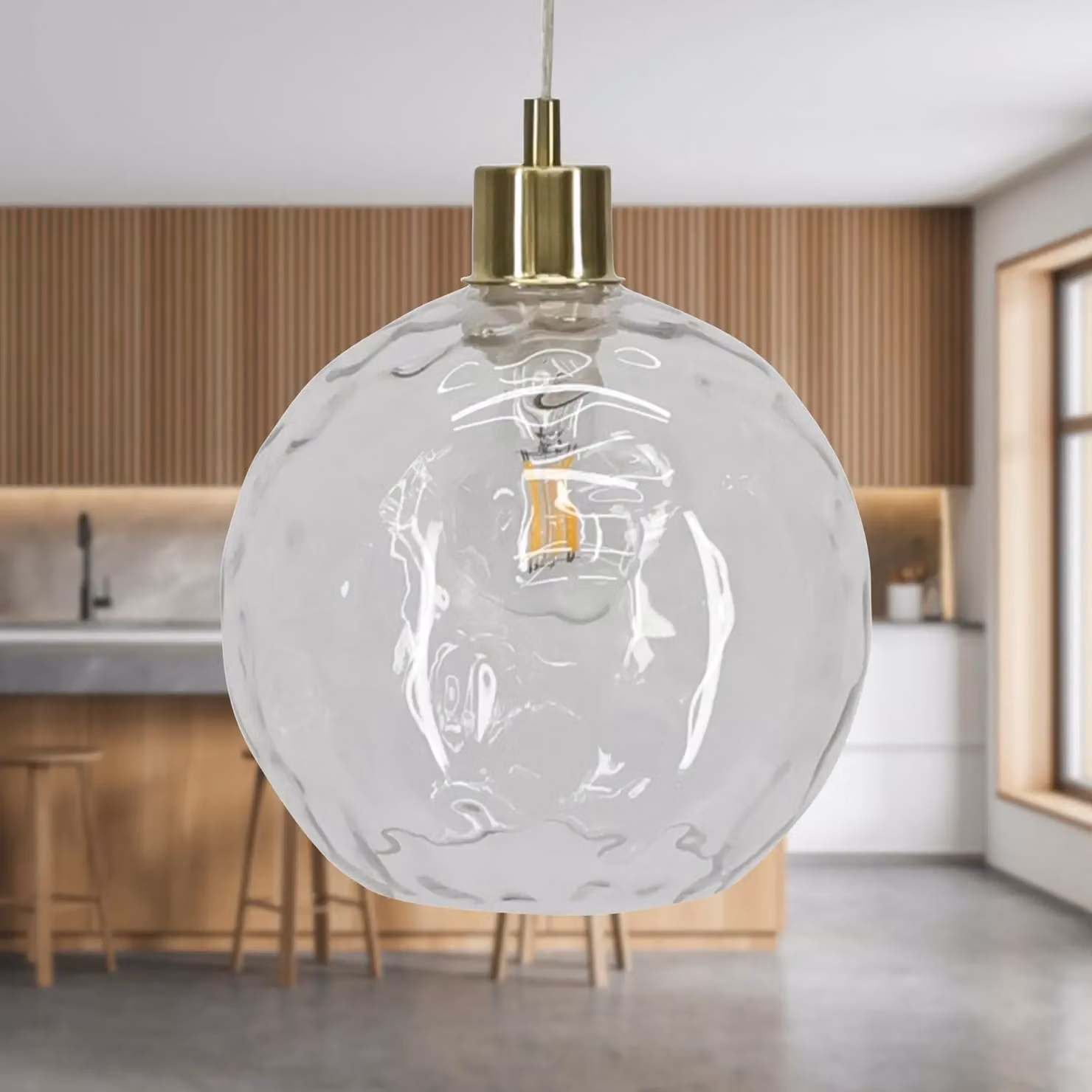 First Choice Lighting Barnum Pendant Light with Transparent Dimple Glass Sphere and Gold Brass Fitting – 2