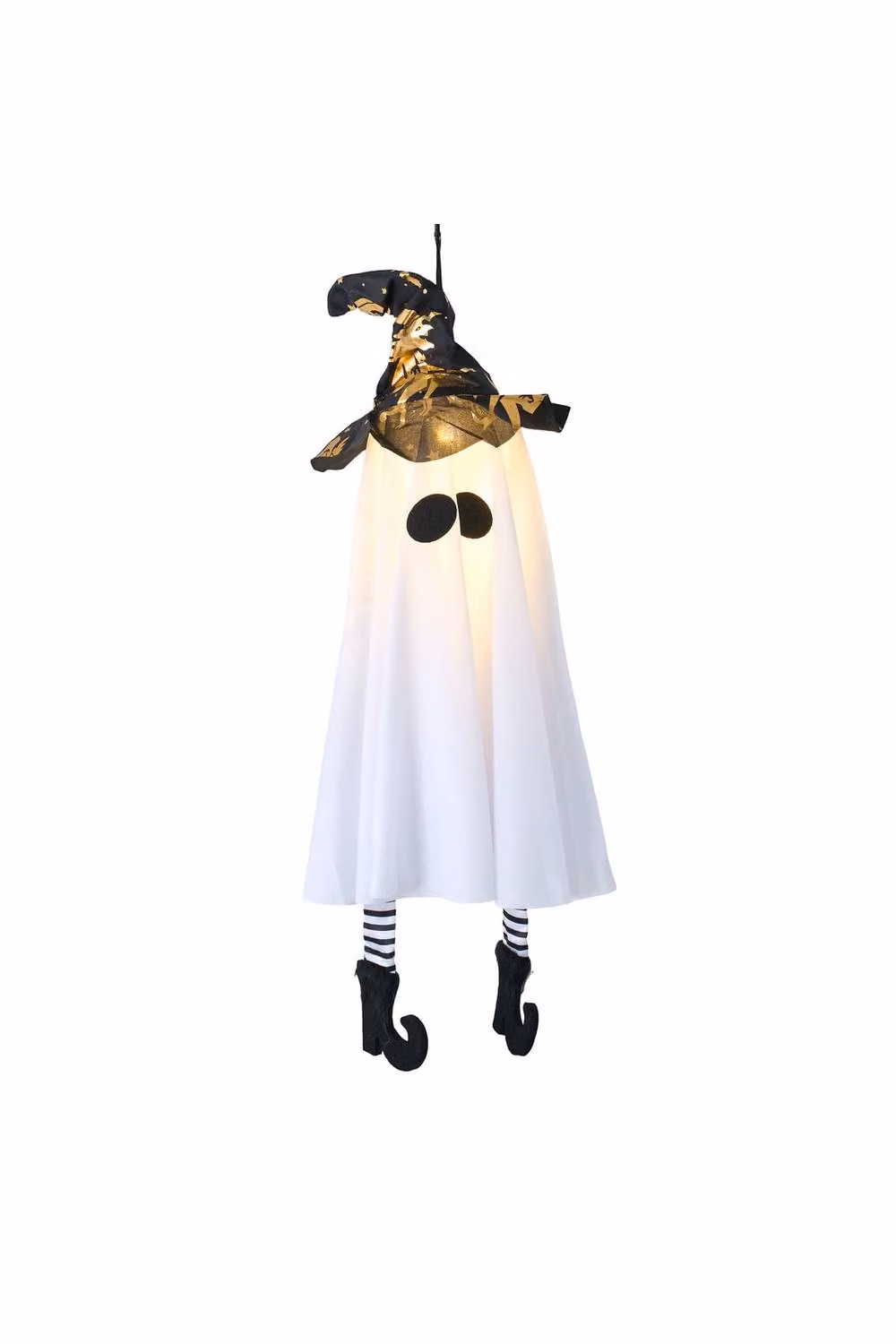 Living and Home Halloween Hanging Witch Hat and Ghost Decoration with Warm White LED Lights in White – 3