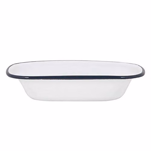 Argon Tableware White and Blue Enamel Rectangular Pie Dish, 20 cm