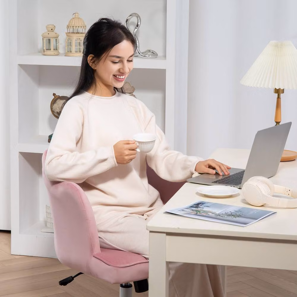 ERGOVEXA Pink Velvet Petal Back Swivel Task Chair for Home Office and Bedroom – 2