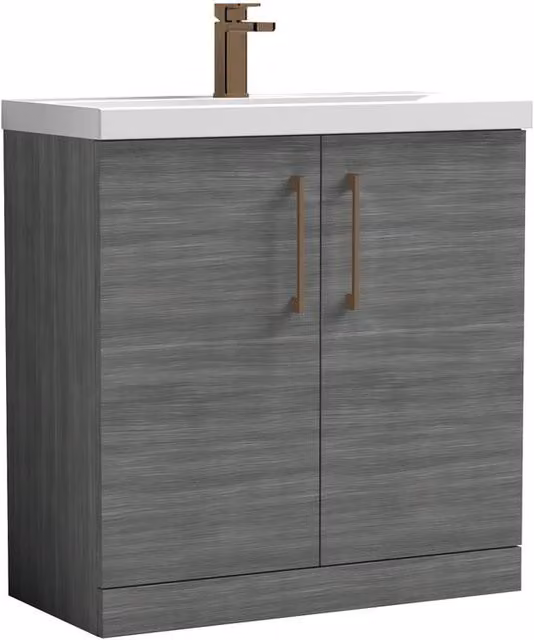 Balterley 2-Door Bathroom Floor Vanity Unit with Basin in Anthracite Grey Woodgrain, W: 80 cm, H: 84 cm, D: 45 cm – 1