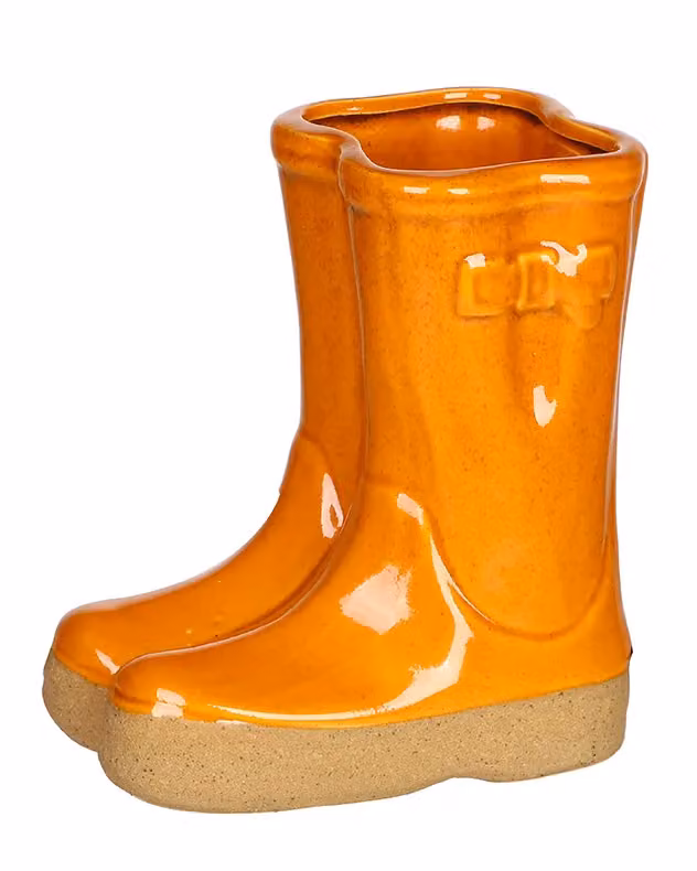 Dibor Small Orange Wellington Boots Ceramic Indoor Outdoor Flower Pot Garden Planter, H: 17 cm, W: 15 cm – 2