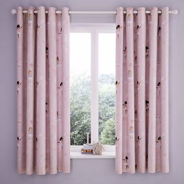 Catherine Lansfield Dancing Fairies Reversible Eyelet Curtains, Pink, W: 168 cm, H: 183 cm