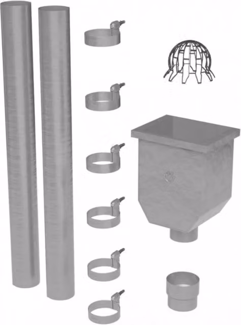 Galeco Galvanised Steel Round Hopper and Downpipe Kit in Silver, 100mm Diameter