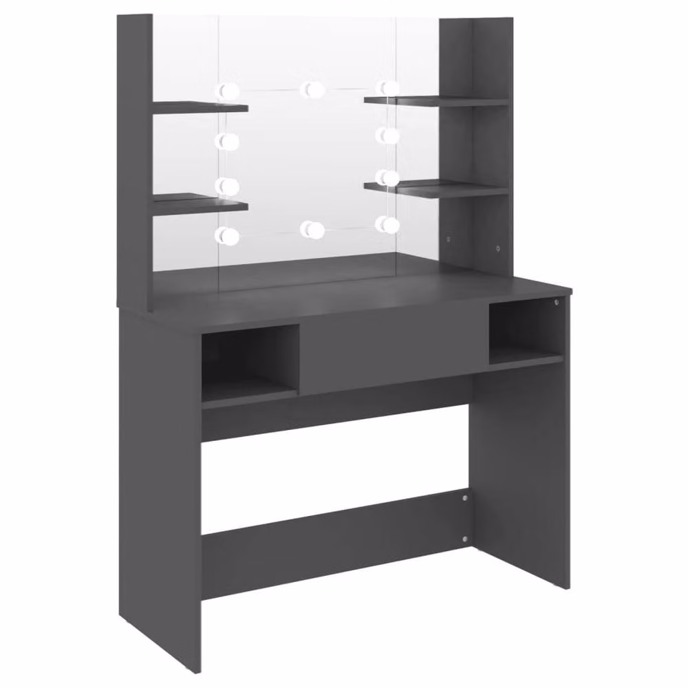 Berkfield Home Grey MDF Makeup Table with Hollywood LED Lights W/D/H: 100 x 40 x 135 cm – 3