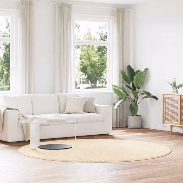 Berkfield Home NAVARRA Shaggy High Pile Rug, Cream, W/D/H: 240 x 240 x 1 cm