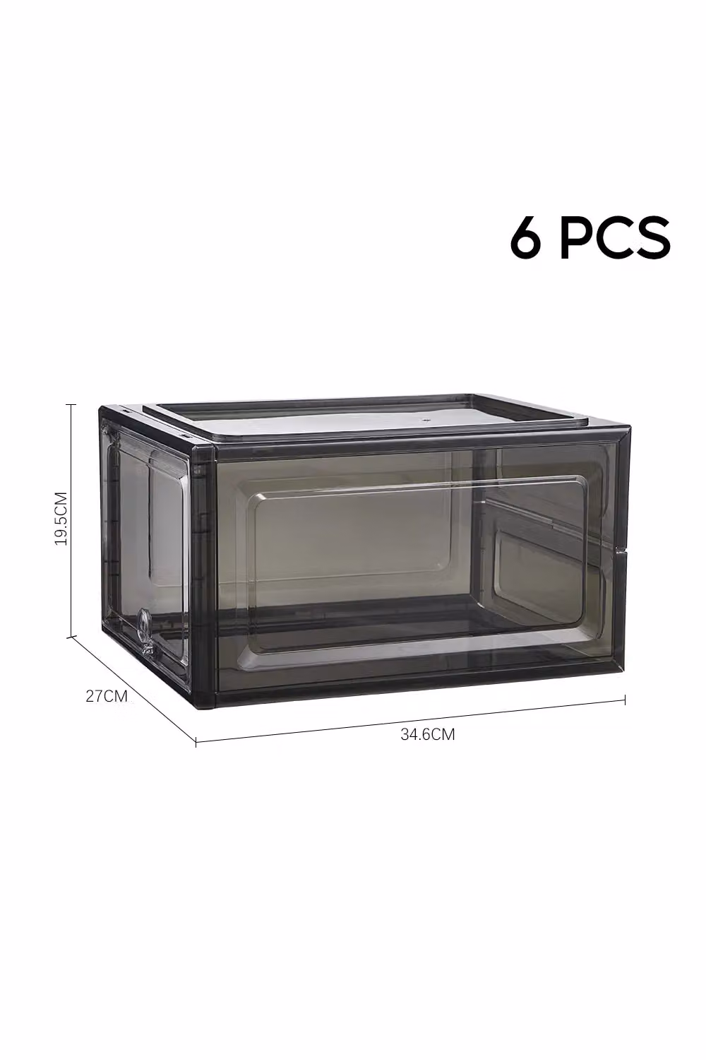 H&O Direct 6-Piece Stackable Magnetic Shoe Storage Display Case in Grey and Transparent Acrylic – 3