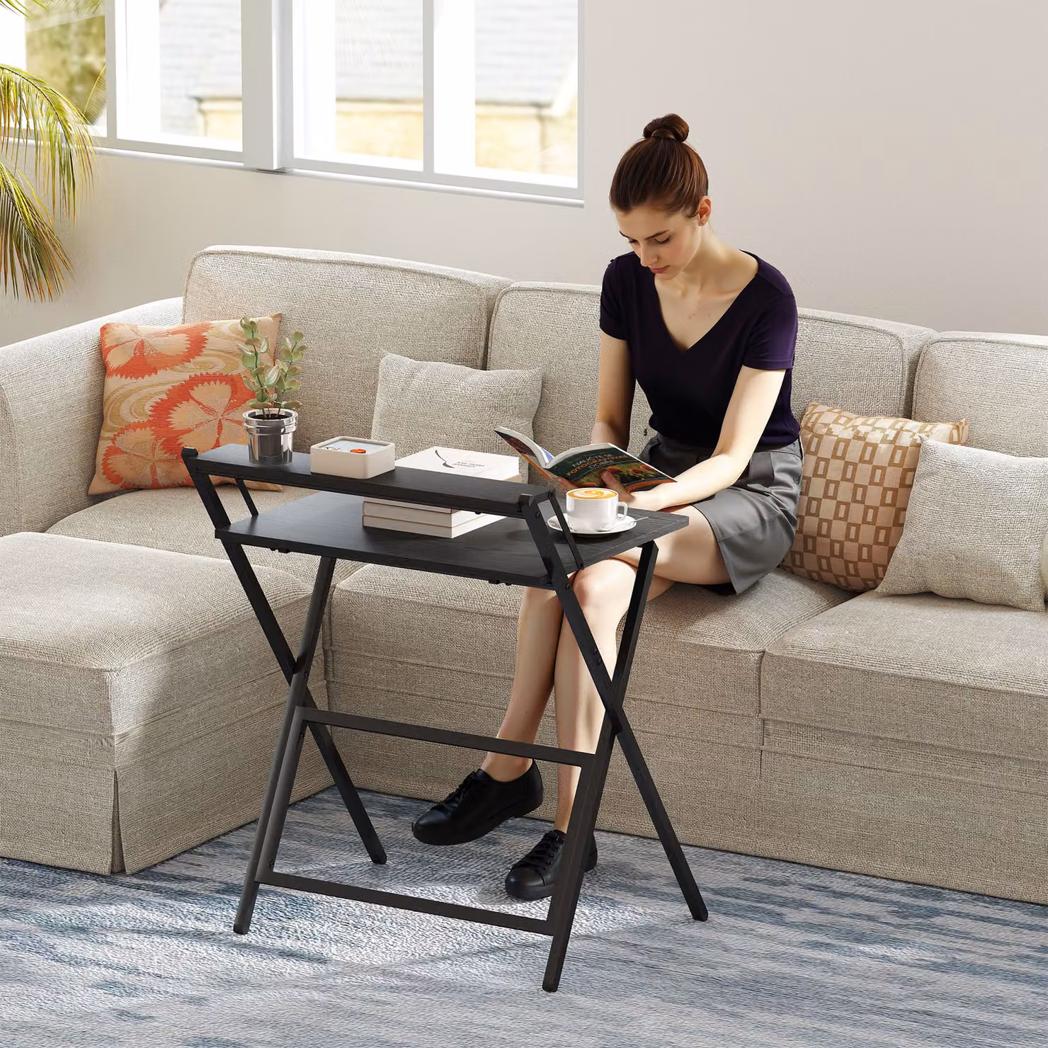 HOMCOM Black Folding Computer Desk with Monitor Shelf, W: 70 cm, H: 86.5 cm – 8