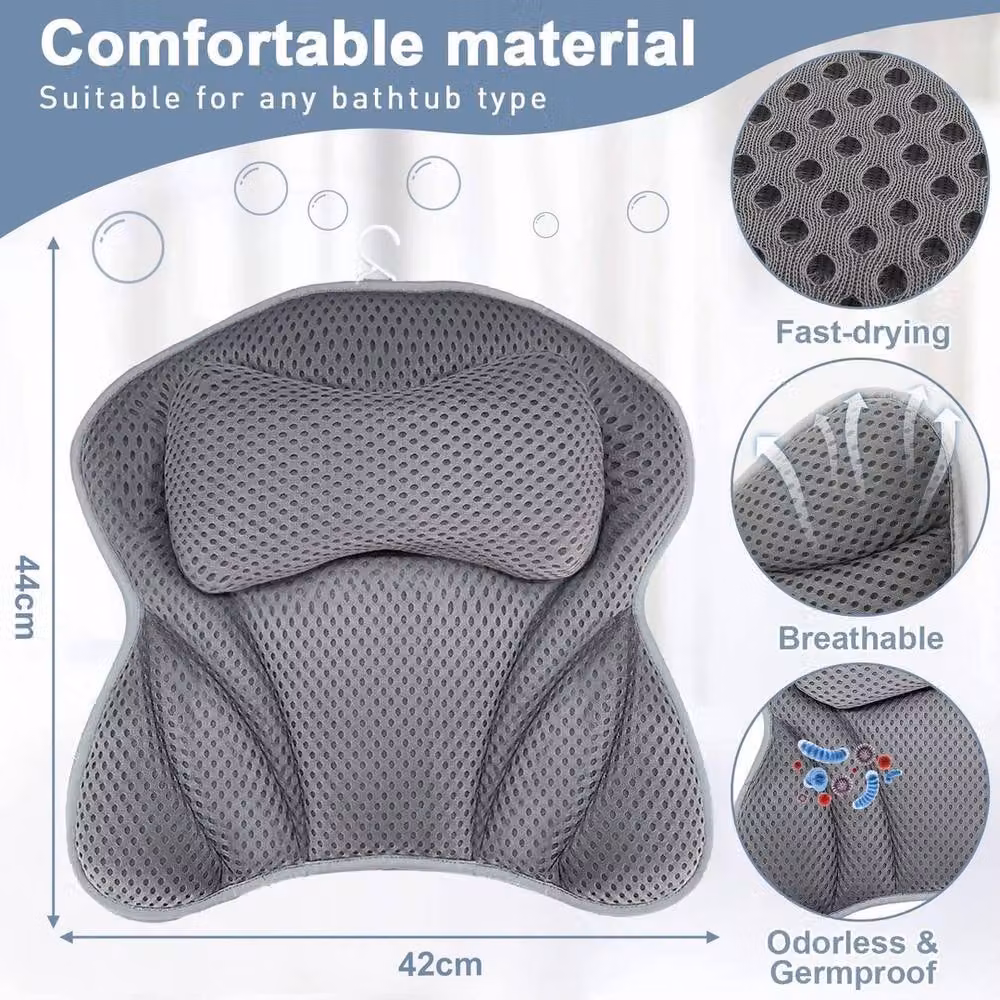 FLAVORA Ergonomic Support Bathtub Bath Pillow in Grey with Air Mesh – 5