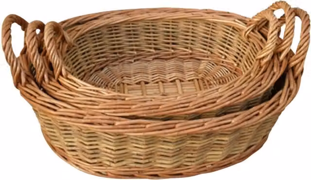 Derwent Set of 3 Two Tone Green and Brown Oval Wicker Trays with Handles