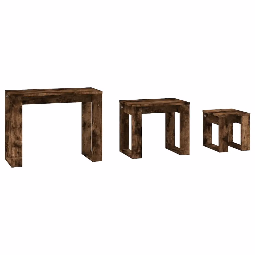 Berkfield Home Nesting Tables, 3 Piece Set in Smoked Oak Brown Engineered Wood – 2
