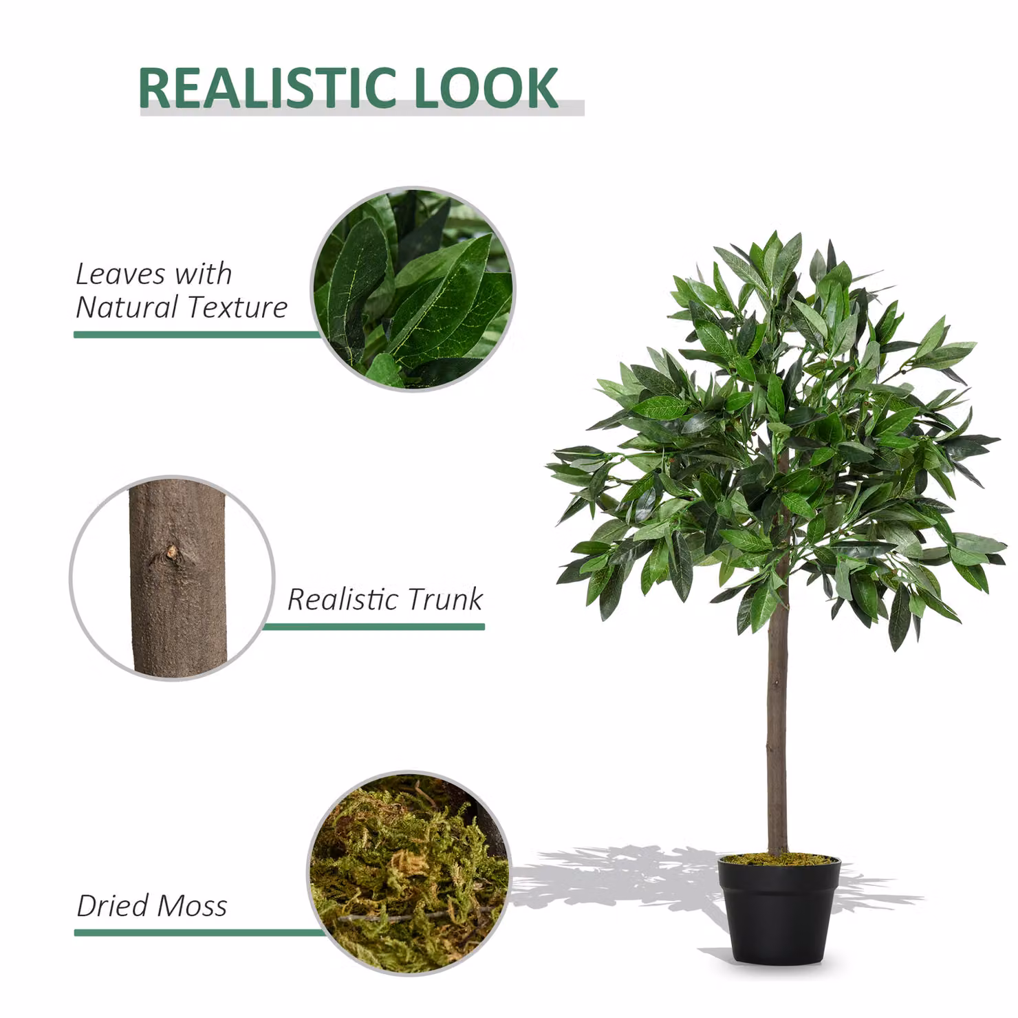 Outsunny Set of 2 Green Artificial Bay Laurel Ball Trees with Nursery Pots, Height: 90 cm – 5
