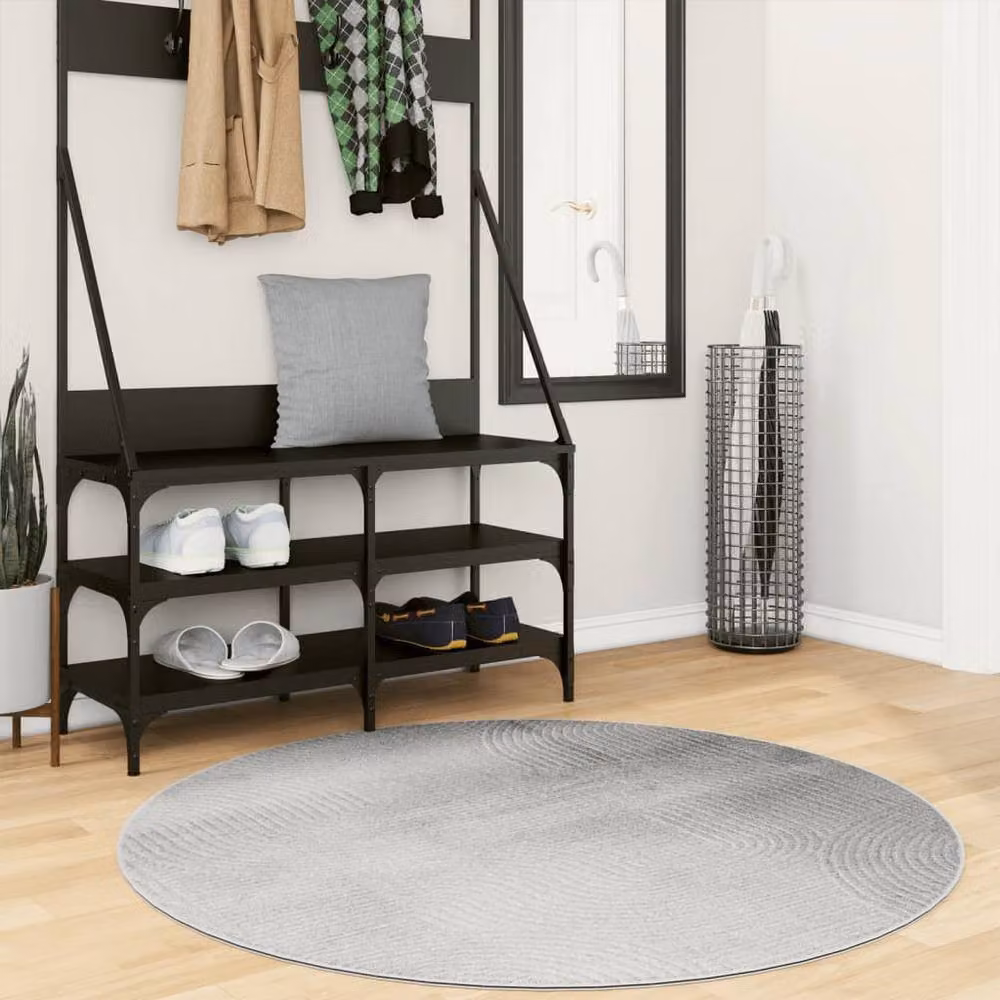 Berkfield Home IZA Round Short Pile Scandinavian Geometric Rug in Grey, Diameter: 120 cm – 2