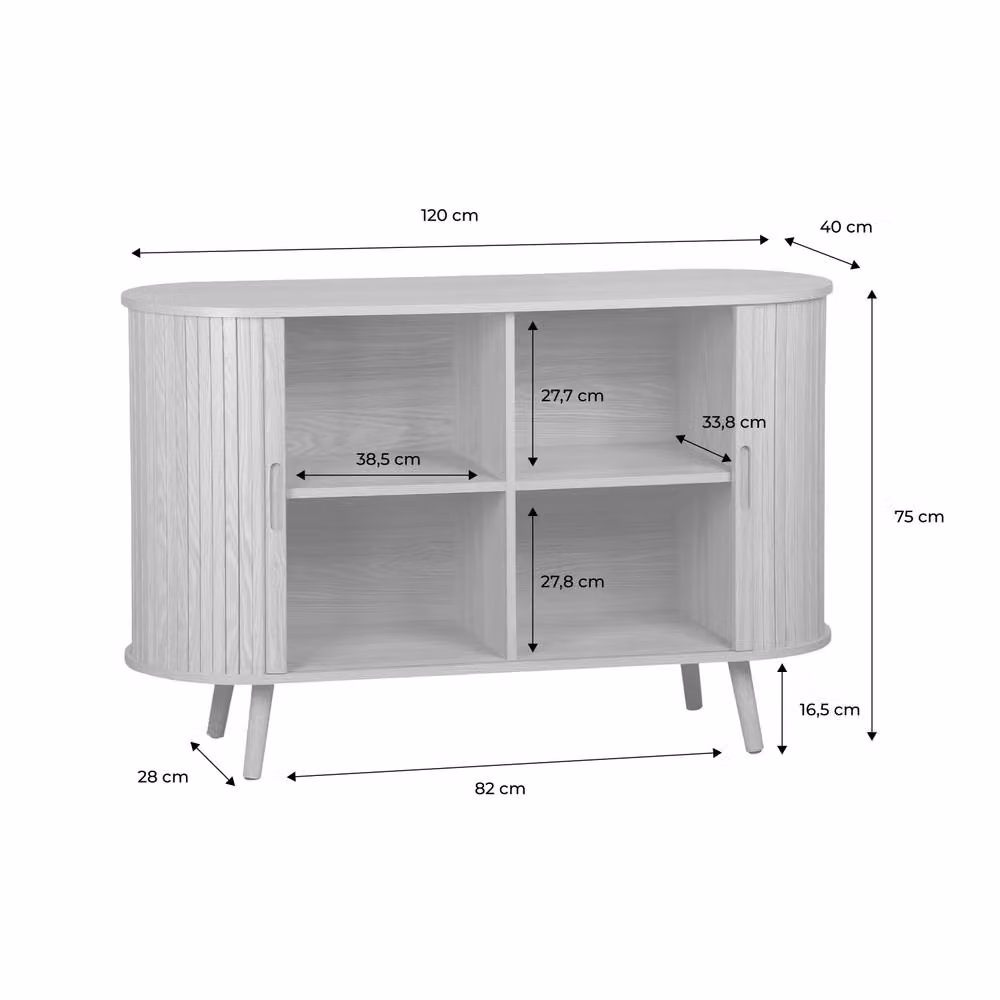 sweeek Scandi-style Sideboard with 2 Sliding Doors, Light Brown, W: 120 cm, H: 75 cm, D: 40 cm – 3