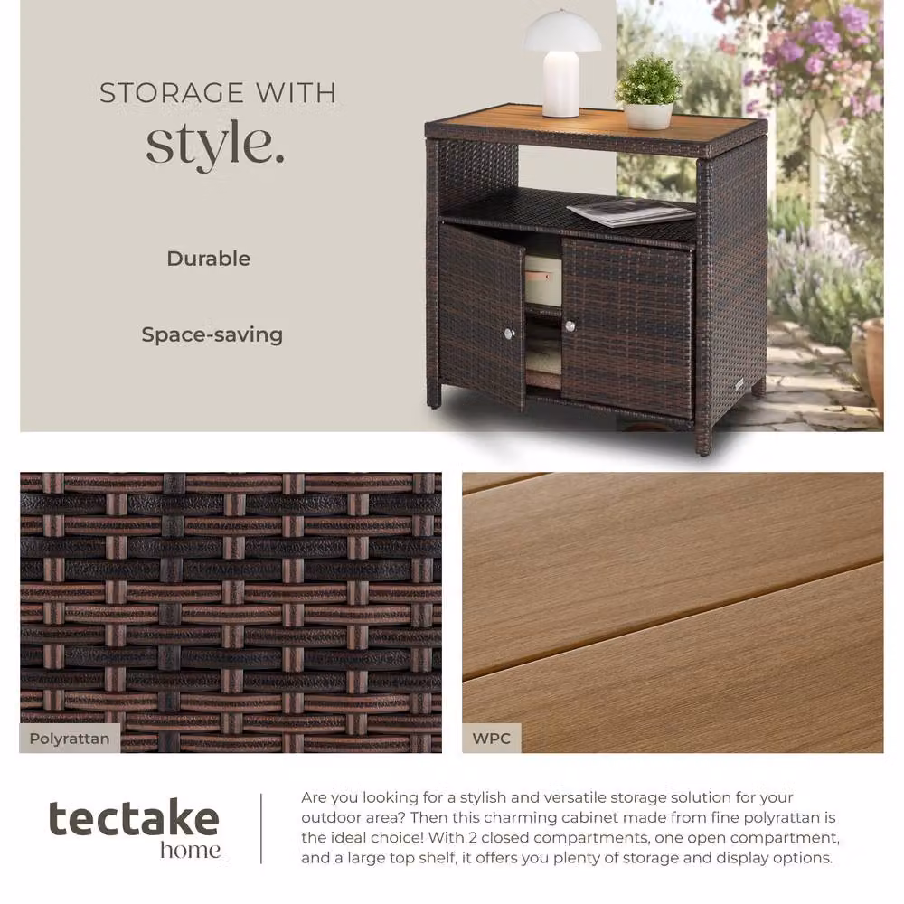 tectake Monscia Freestanding Garden Cabinet in Brown with Hinged Doors and Internal Shelves – 4