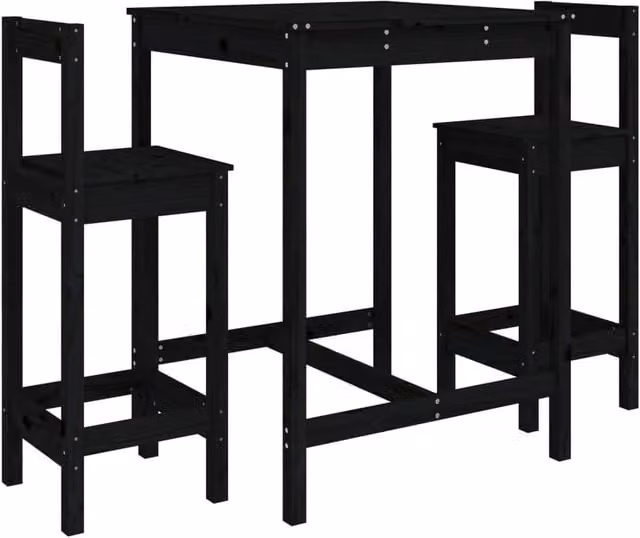 Berkfield Home 3 Piece Rustic Black Solid Wood Pine Garden Bar Set – 1