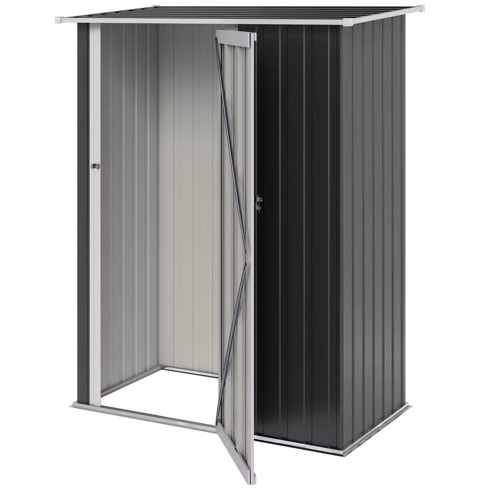 Rolipo Metal Garden Shed with Sloped Roof and Lockable Door, Grey, W: 152.4 cm, D: 91.44 cm, H: 152.4 cm – 2