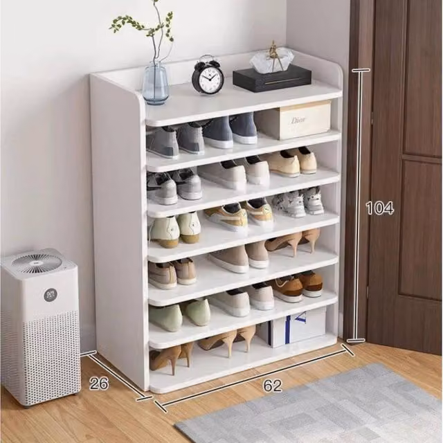 FLAVORA 7-Tier White Wooden Hallway Shoe Rack with Open Shelves