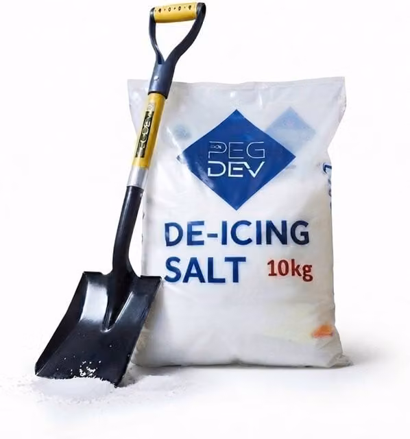 Pegdev Premium White De-Icing Salt 10kg with Fibreglass Square Mouth Snow Shovel