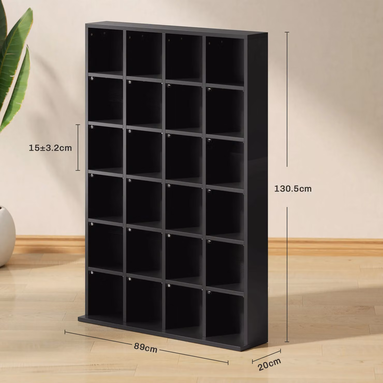 HOMCOM Modern DVD and CD Media Storage Rack with Adjustable Shelves, Black and Natural – 3