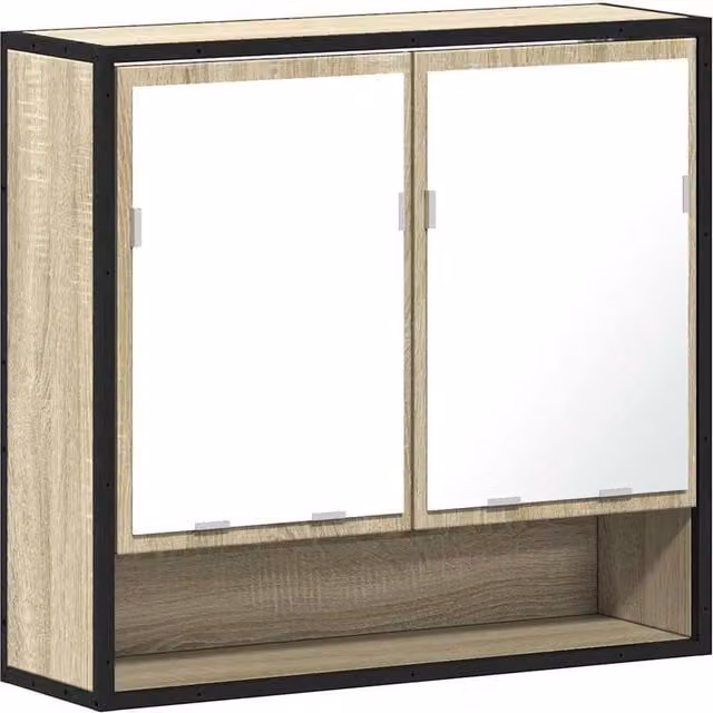 Berkfield Home Sonoma Oak Bathroom Mirror Cabinet in Beige, W/D/H: 65 x 20 x 60 cm