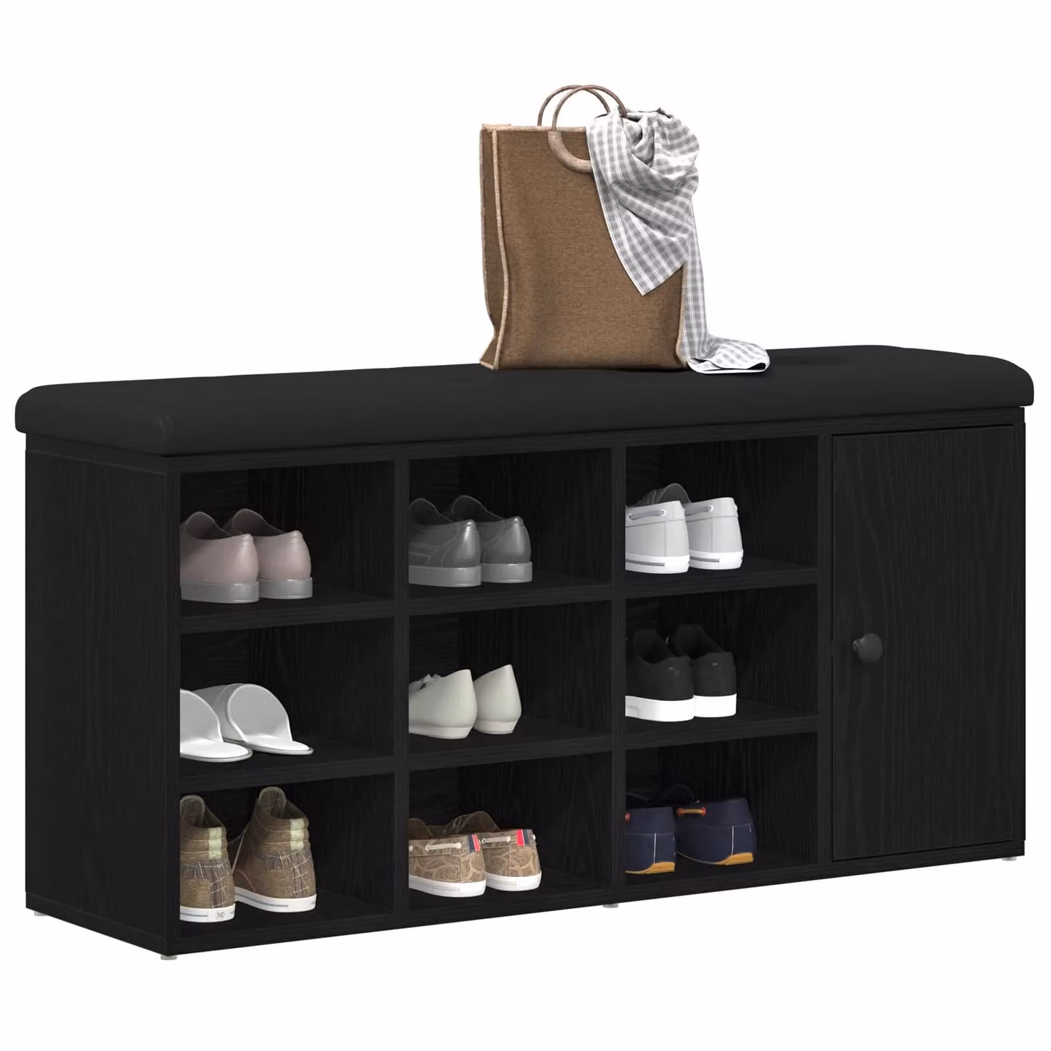 Berkfield Home Black Oak Shoe Rack Storage Bench W: 100 cm, D: 30 cm, H: 48 cm – 3
