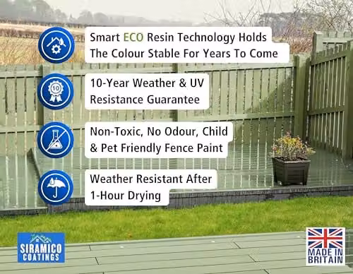 SIRAMICO COATINGS Water-based Eco Resin Fence Paint, Matt Finish, Green, 5 l – 2