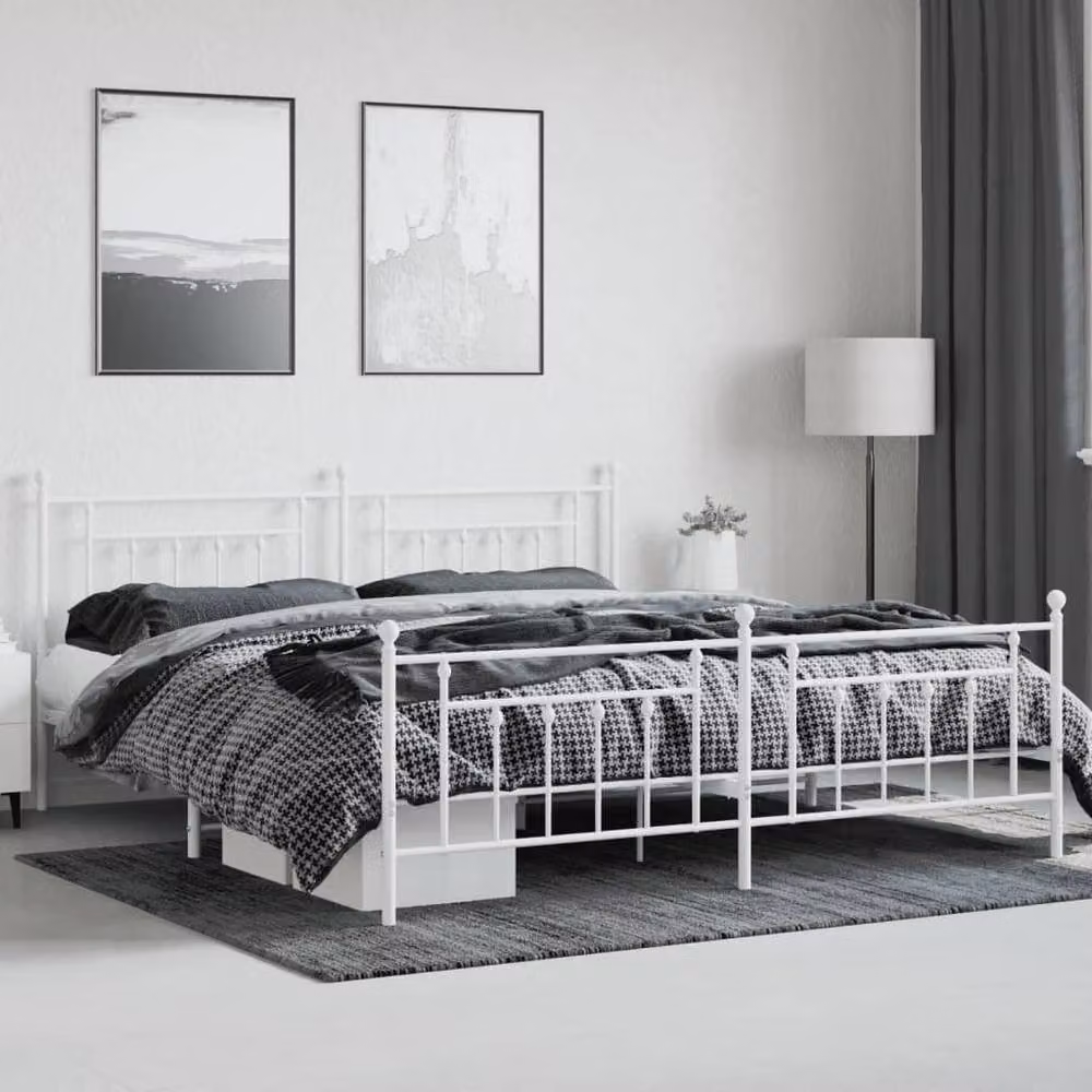 Berkfield Home Metal Bed Frame with Headboard and Footboard in White 200 x 200 cm – 2