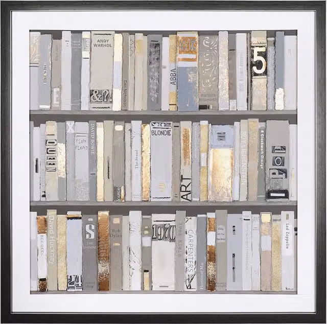 Perch & Parrow Retro The Bookshelf Framed Wall Art in Gold and Multicolour