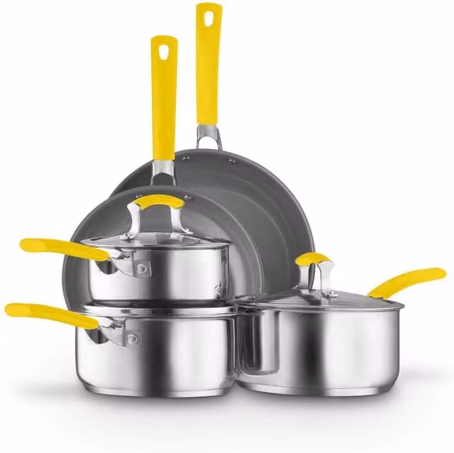 Sur La Table 5 Piece Ceramic Cookware Set with Lids and Saucepan, Yellow