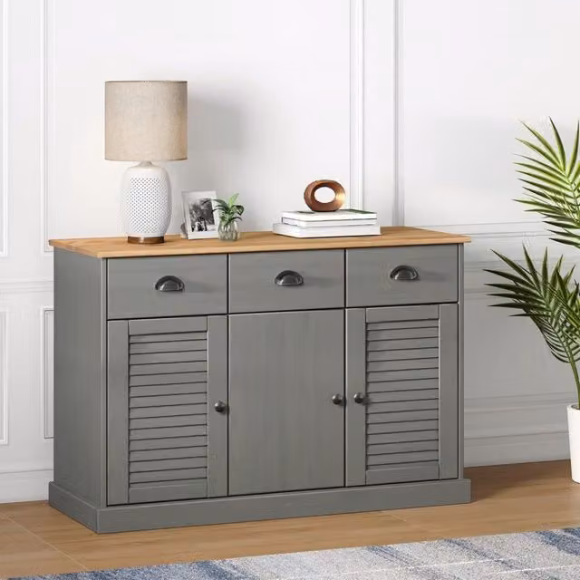 Berkfield Home VIGO Sideboard with Drawers in Grey Solid Pine Wood, W/D/H: 113 x 40 x 75 cm – 1