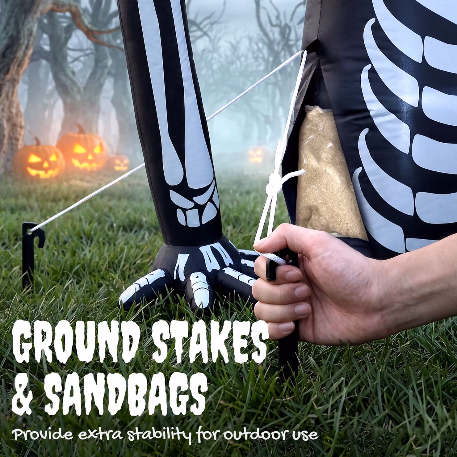 Outsunny Inflatable Ground Crawling Skeleton Halloween Decoration with Built-in LED Lights in White – 5