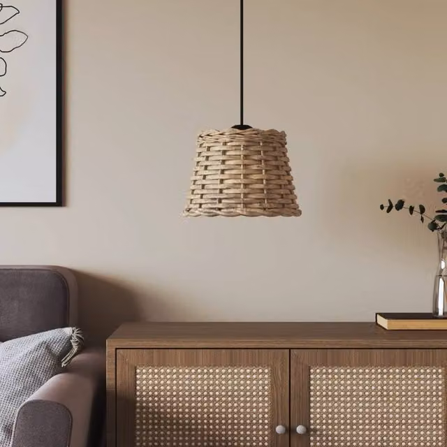 Berkfield Home Charming Wicker Ceiling Lamp Shade in Brown, W: 20 cm, H: 15 cm