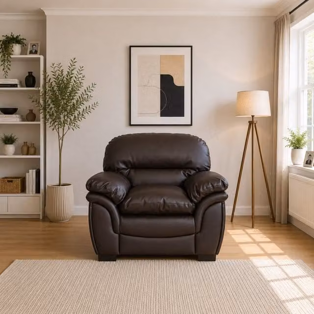 Artemis Home Ltd Leverton Brown Synthetic Leather Tub Armchair with Solid Wood Frame