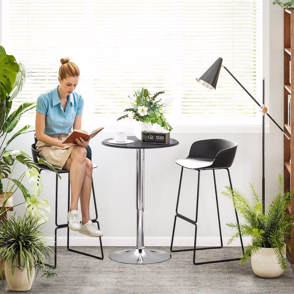STILVORA Adjustable Round Bar Table with Rotating Top and Black Steel Base – 2