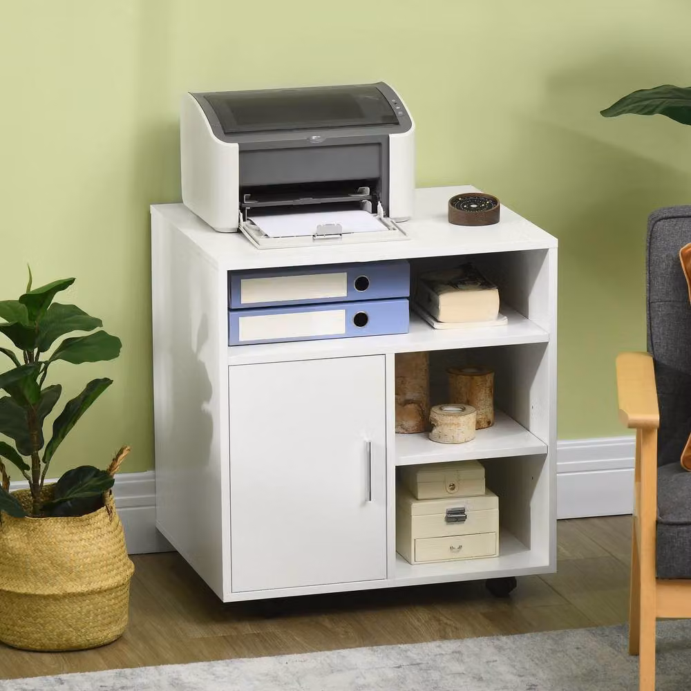 Rolipo Mobile Printer Stand with Storage, White, W: 60 cm, D: 50 cm, H: 65.5 cm – 3