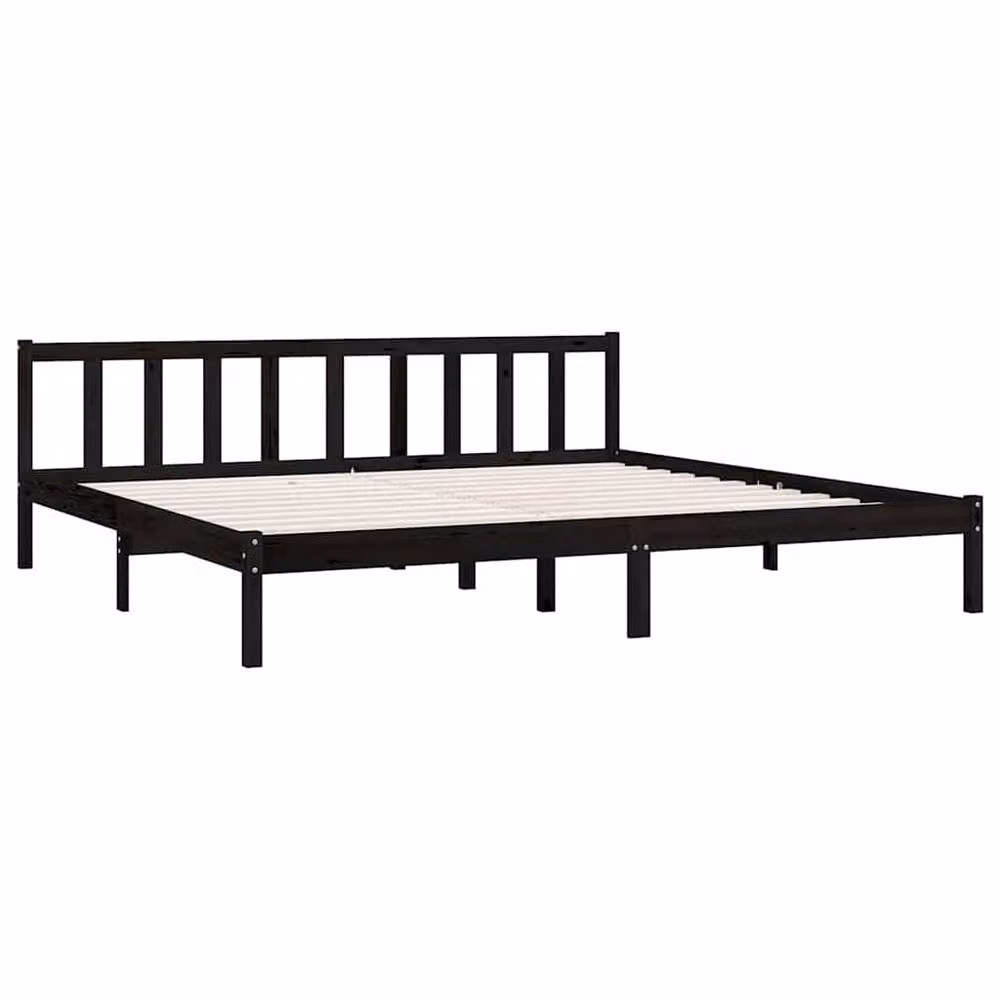 Berkfield Home Black Solid Pinewood Bed Frame W/D/H: 200 x 200 cm – 3