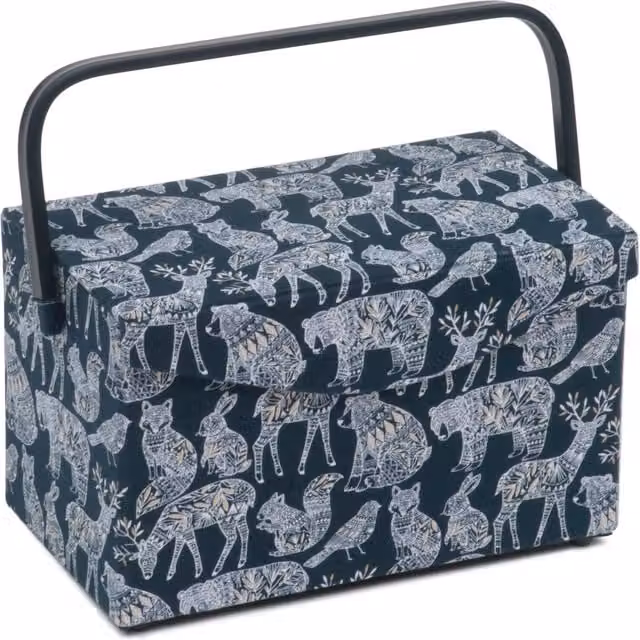 HobbyGift Sewing Box with Fold Over Lid in Nordic Navy Blue