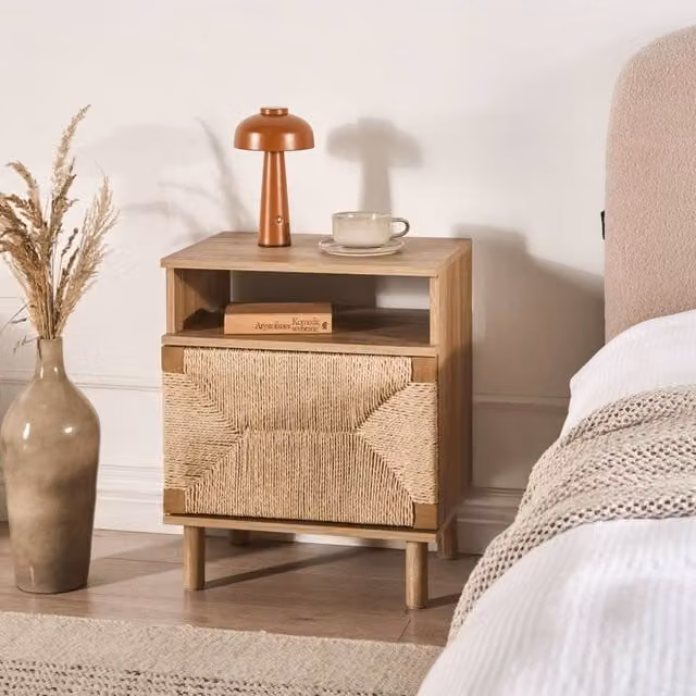 Wyld Haus Boho Bedside Table in Brown with Pine Wood and MDF – 1