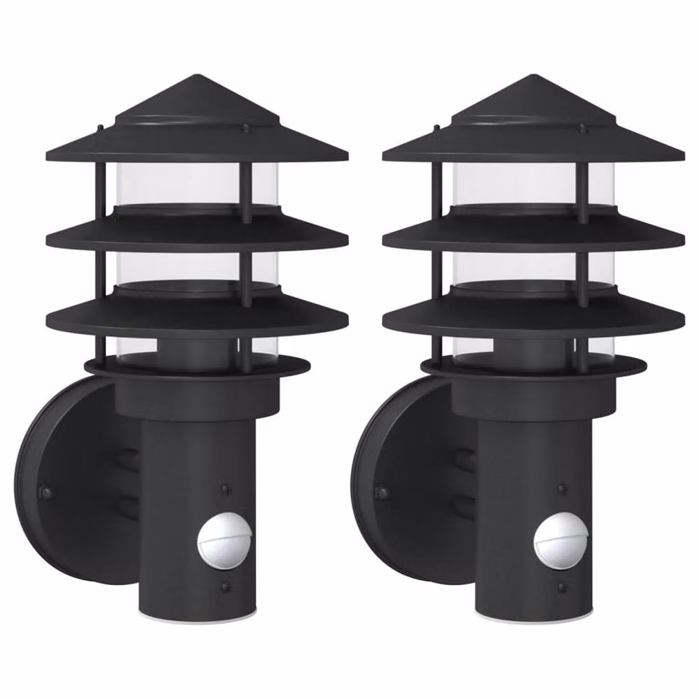 Berkfield Home Set of 2 Black Stainless Steel Outdoor Wall Lights with Motion Sensor – 2