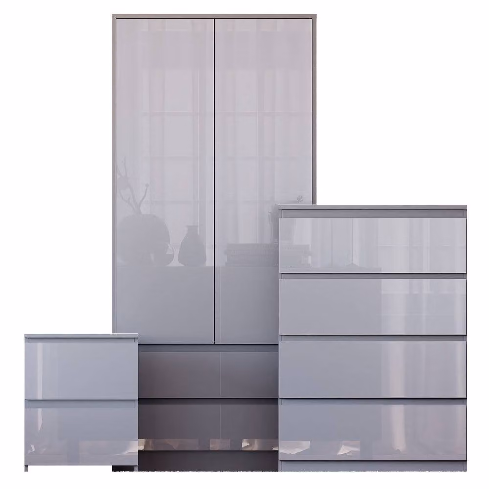 HD Designs Vida Designs Glinton 3 Piece Grey Glossy Bedroom Set – 2