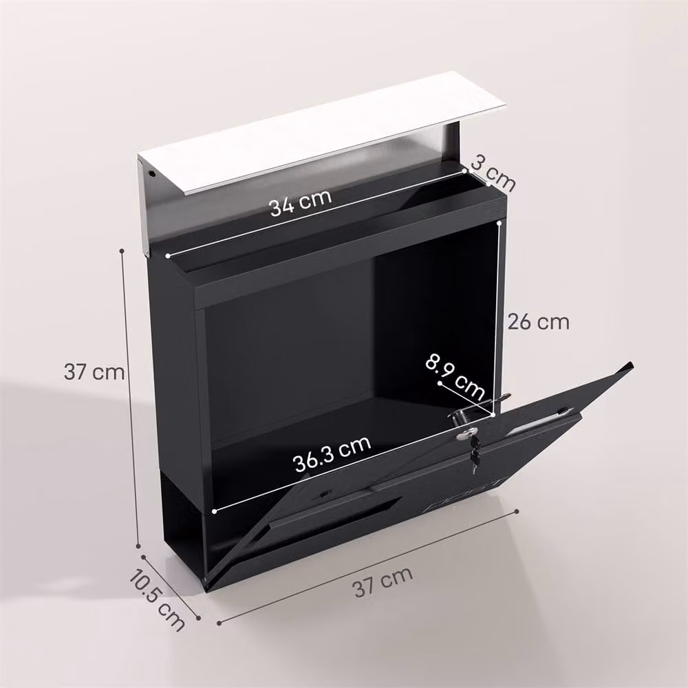 Kelvenix Wall Mounted Stainless Steel Letterbox in Grey, W/D/H: 37.0 x 37.0 x 10.5 cm – 2